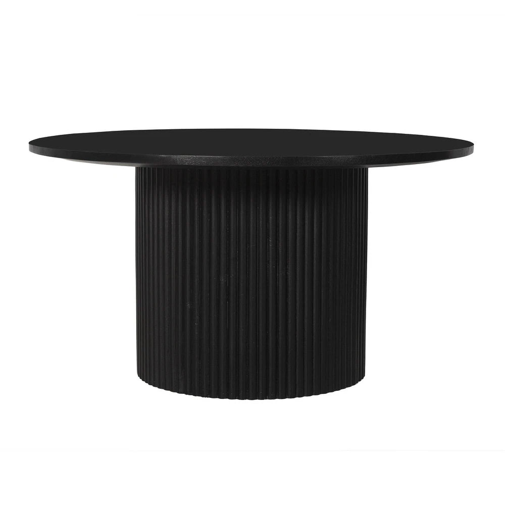 Luxo Nation Elegance: Round Coffee Table with Solid Wood Circle Pedestal, Finished in Black